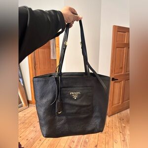 Prada Vitello Daino Black Leather Tote Bag